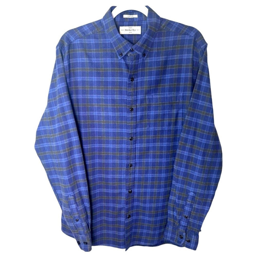 Hawker Rye Mens Plaid Button Down Shirt Stretch Regular Fit Long Sleeve